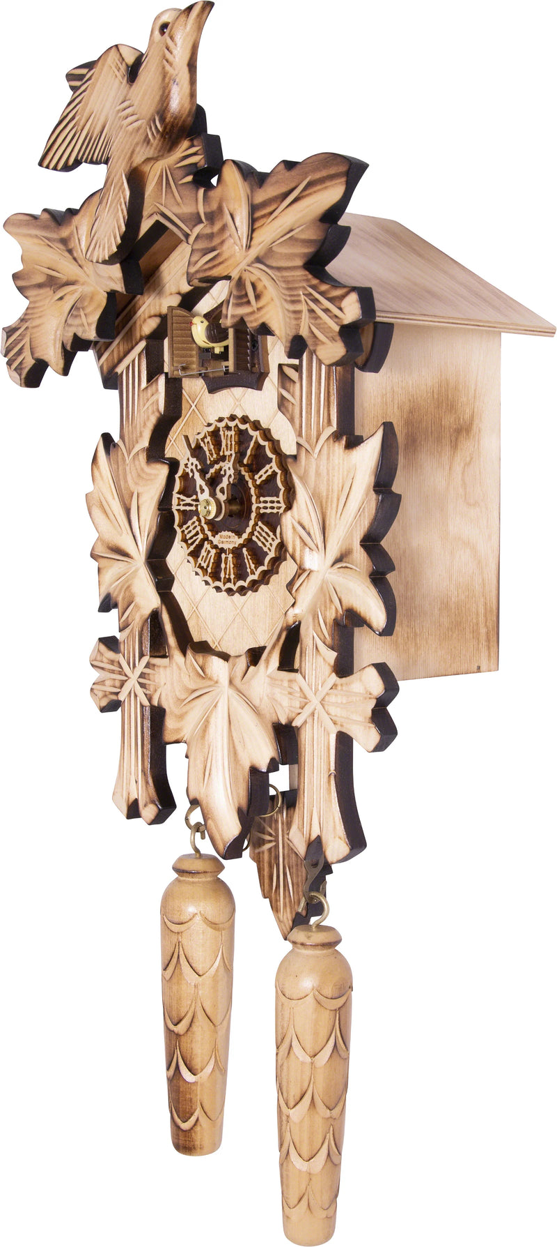 KU374QM - Quartz Musical 5 Leaf Cuckoo Clock with Burned Finish