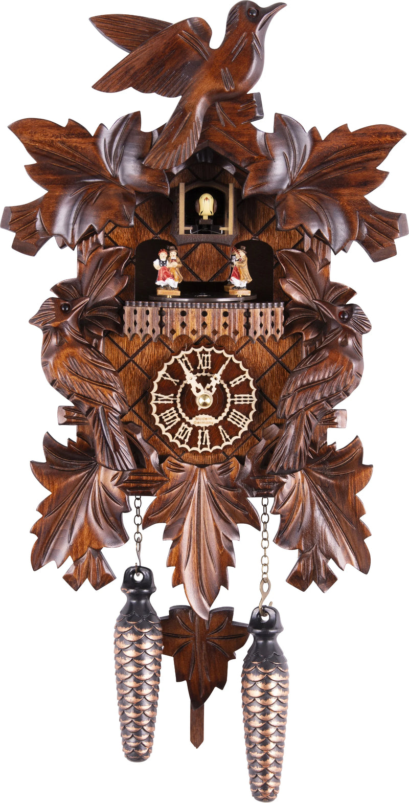 KU377QMT - 7 Leaf 3 Bird Cuckoo Clock with Turning Dancers