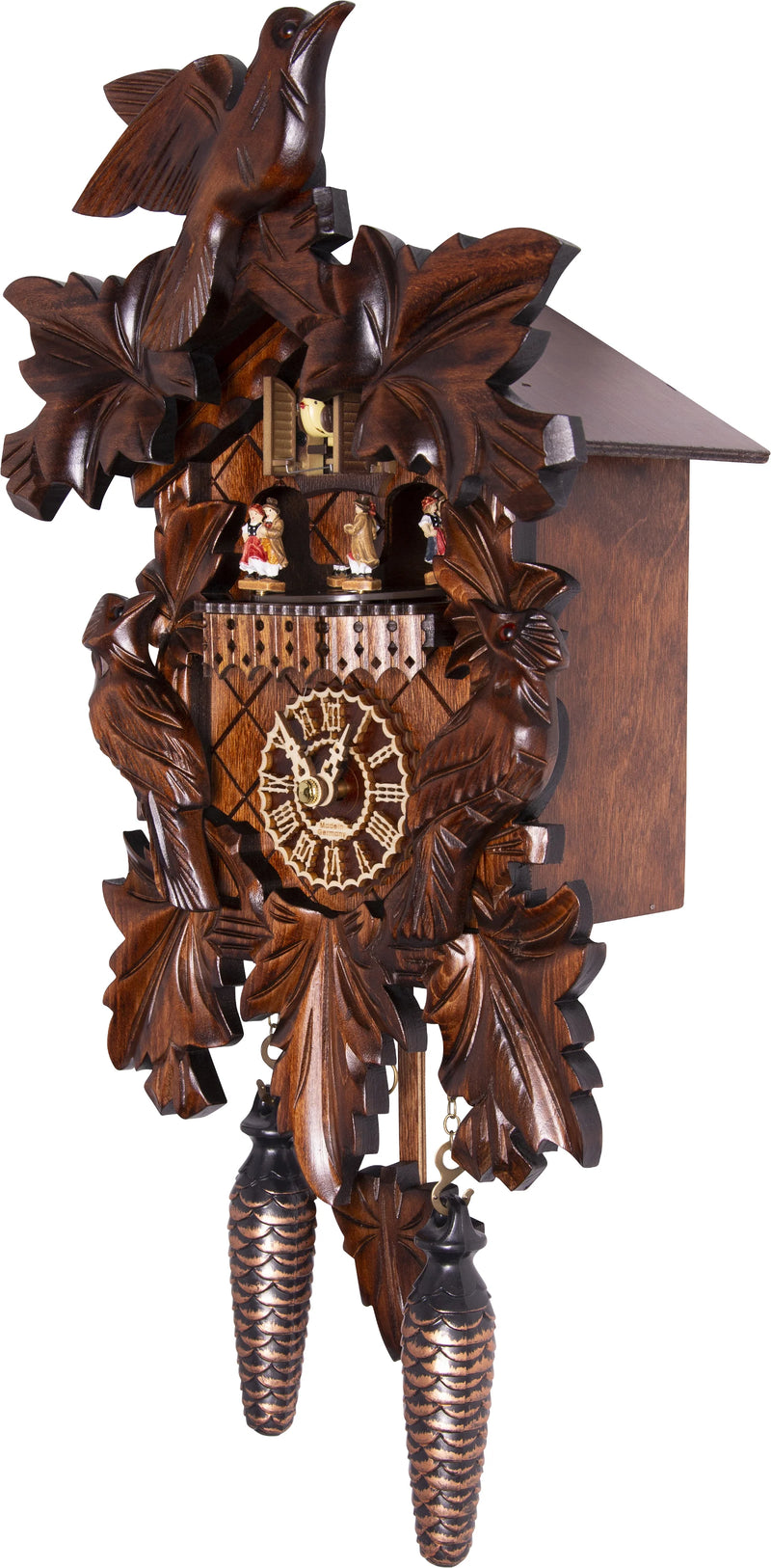 KU377QMT - 7 Leaf 3 Bird Cuckoo Clock with Turning Dancers