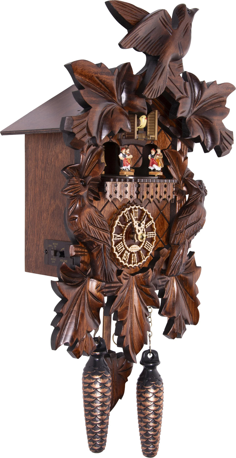 KU377QMT - 7 Leaf 3 Bird Cuckoo Clock with Turning Dancers