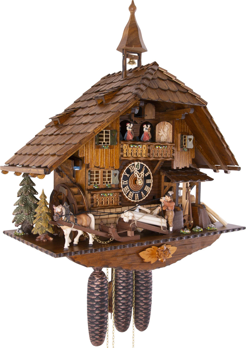 KU8230M- 8 Day Musical Chalet Cuckoo Clock with Log Puller and Saw Mill