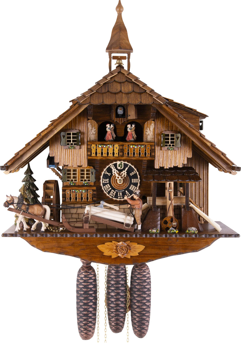 KU8230M- 8 Day Musical Chalet Cuckoo Clock with Log Puller and Saw Mill