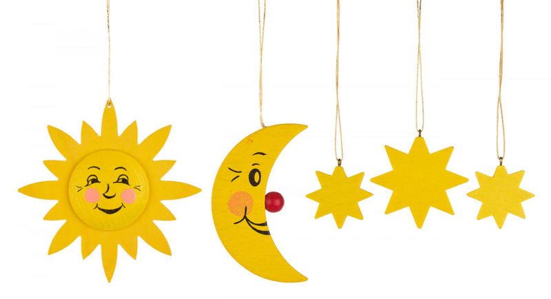 199/169 - Wooden Ornaments - Sun, Moon & Stars (Set of 5)