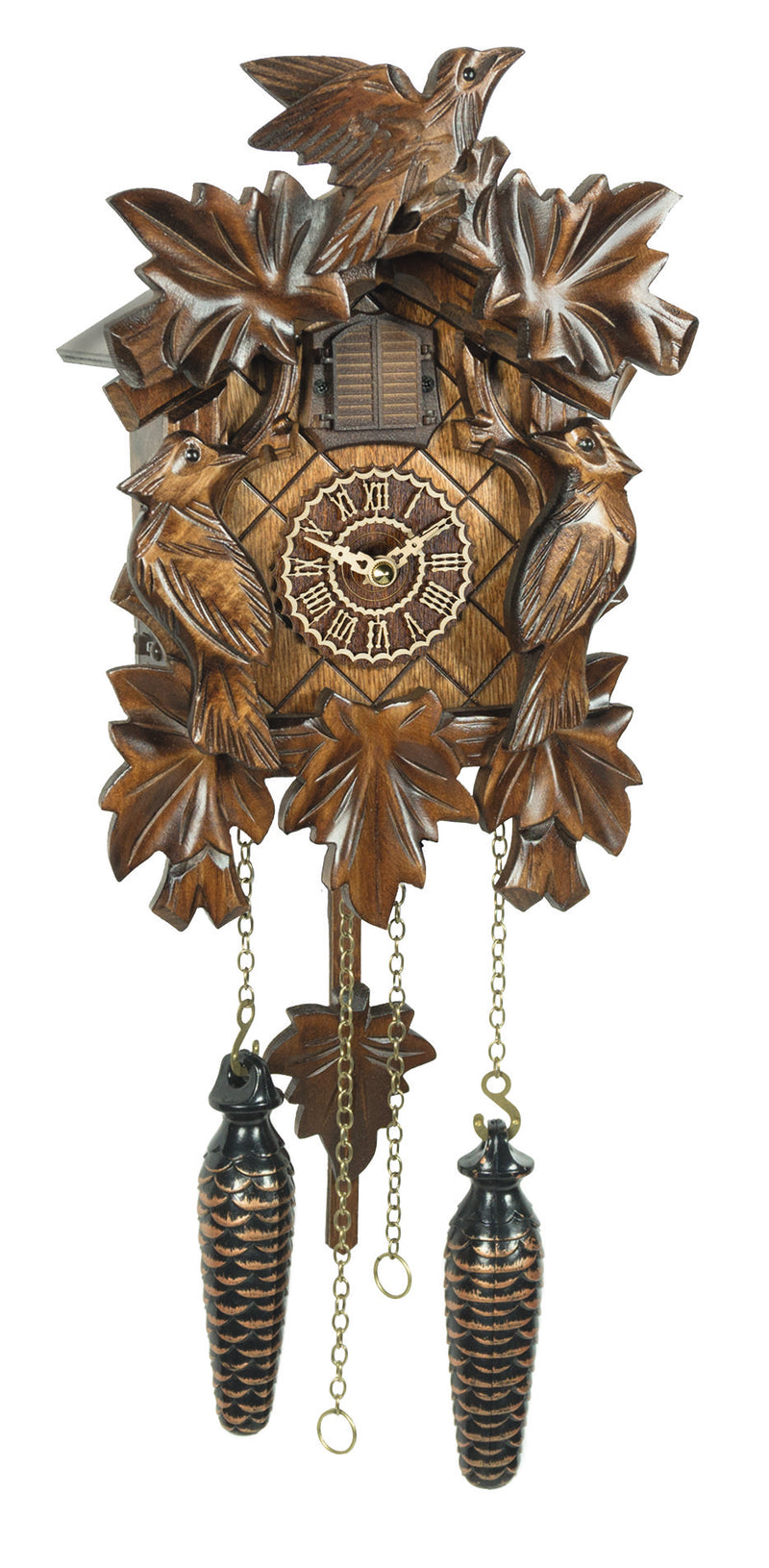 KU372QM - Quartz Musical 5 Leaf 3 Bird Cuckoo Clock