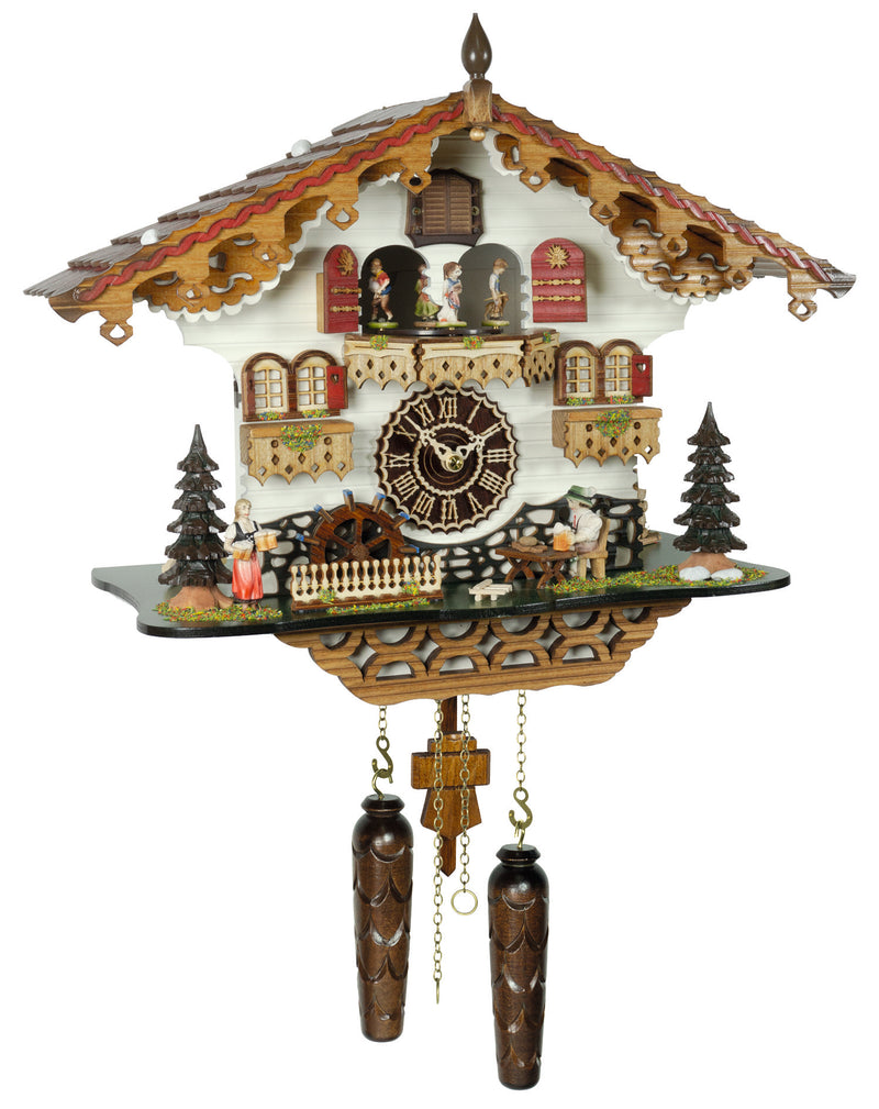 KU497QMT - Quartz Musical Chalet with Animated Beer Drinker & Waterwheel