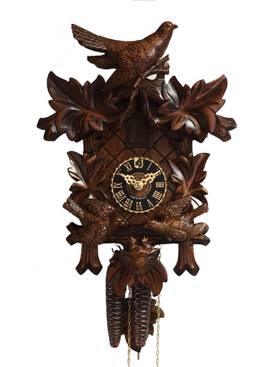 KU47003 - 1 Day Five Leaf Cuckoo Clock with Feeding Birds