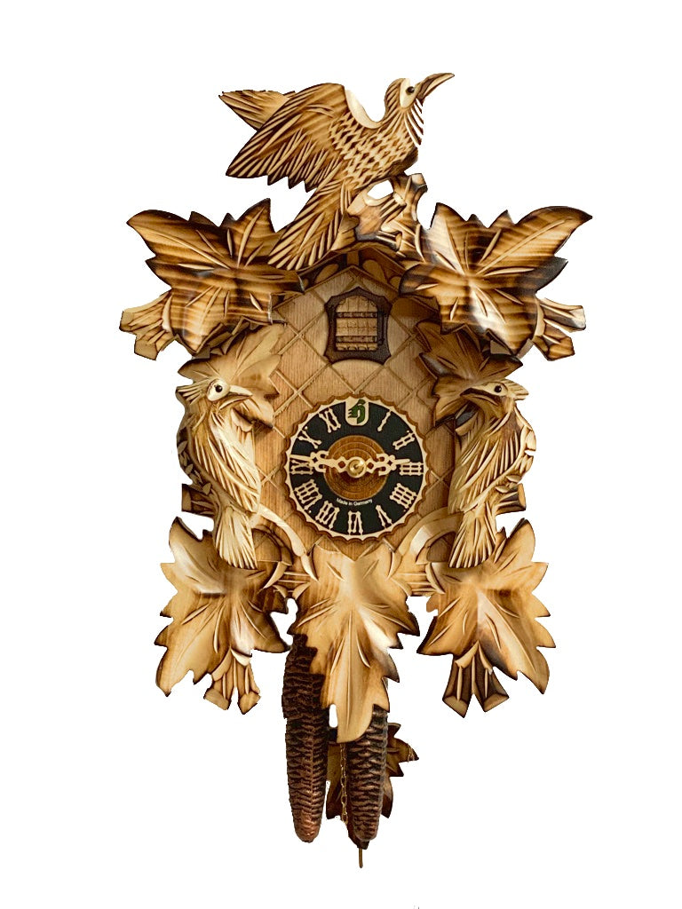 KU1013ge - 1 Day 7 Leaf 3 Bird Cuckoo Clock with Burned Finish