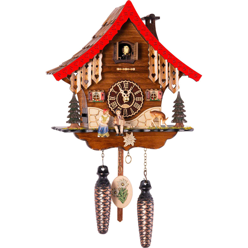 KU4286QM - Quartz Musical Chalet with Lovers & Deer